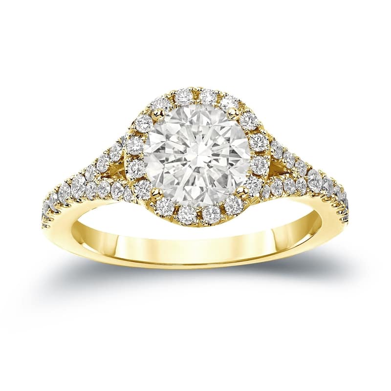 Auriya 2 carat TW Round Halo Diamond Engagement Ring 14K Gold Certified - 4 - Yellow