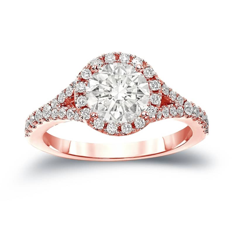 Auriya 2 carat TW Round Halo Diamond Engagement Ring 14K Gold Certified - 4 - Rose