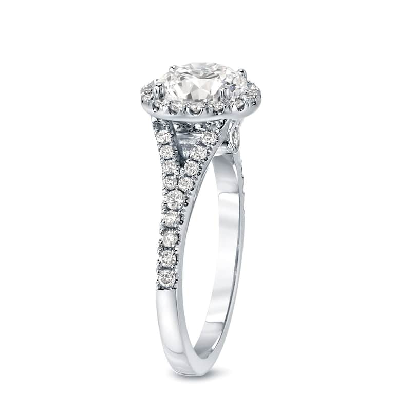 Auriya 2 carat TW Round Halo Diamond Engagement Ring 14K Gold Certified