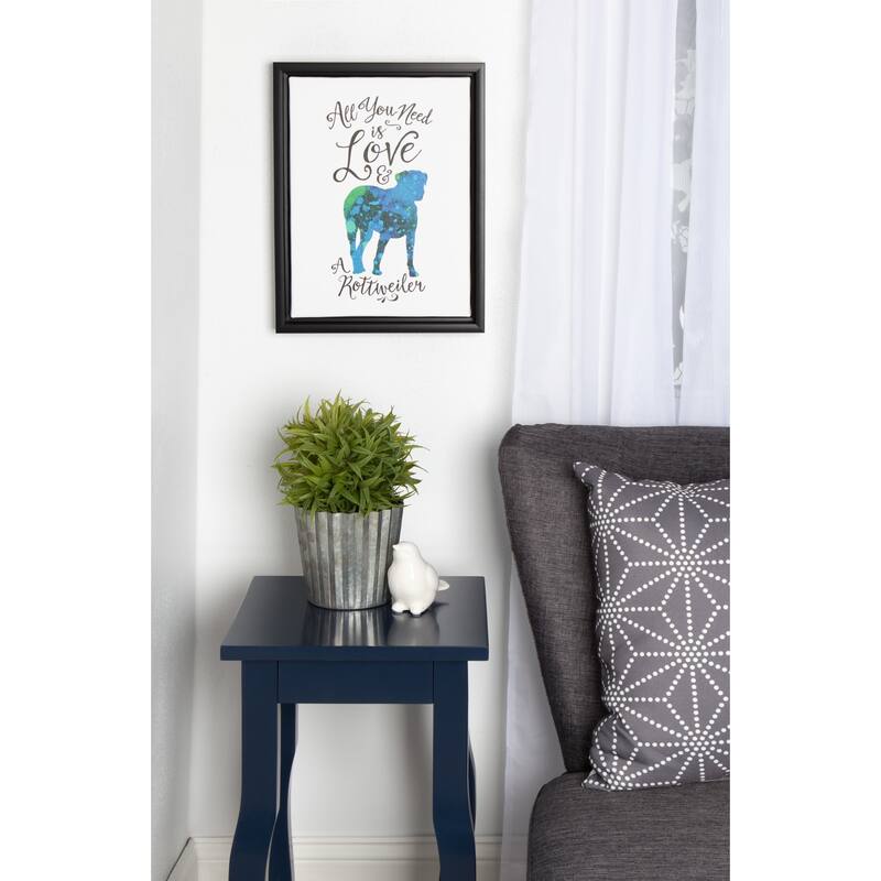 DesignOvation Sylvie All You Need is Love and a Rottweiler Watercolor Print Dog Art Framed Canvas