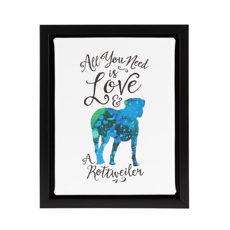 DesignOvation Sylvie All You Need is Love and a Rottweiler Watercolor Print Dog Art Framed Canvas