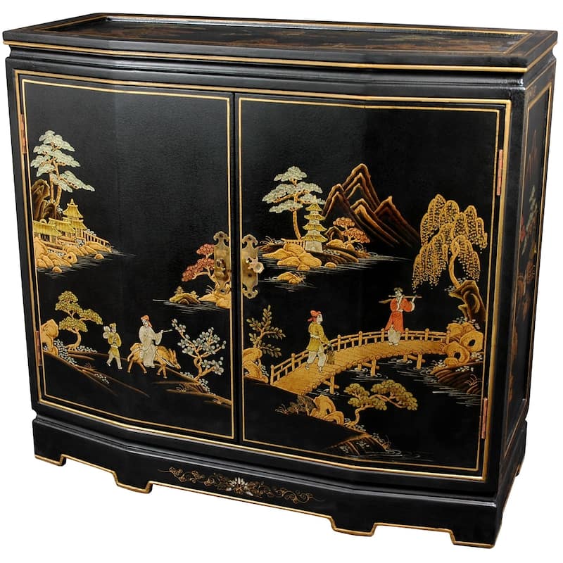 Handmade Japanese Slant Front Cabinet - 32.00"W x 13.00"D x 30.00"H - Black