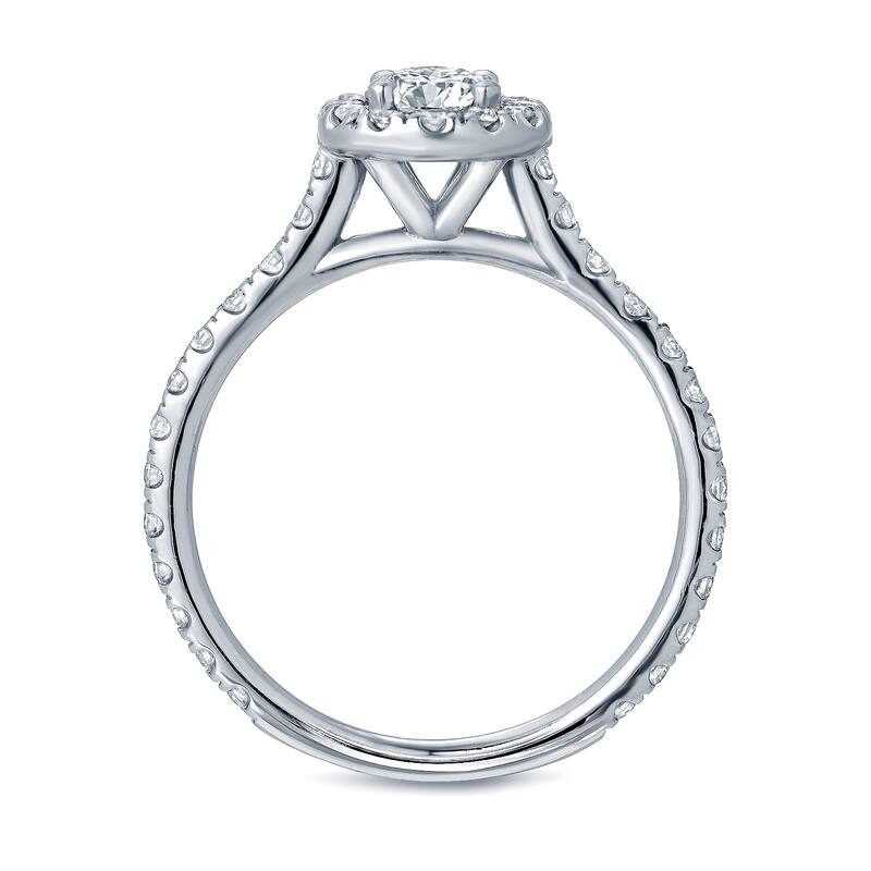 Platinum Round 1ct TDW Certified Diamond Halo Engagement Ring Set by Auriya