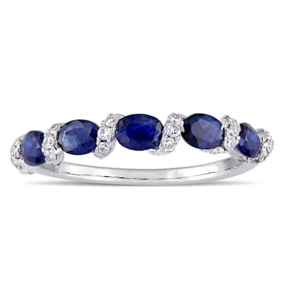 Miadora Signature Collection 14k White Gold Light Blue Sapphire and 1/4ct TDW Diamond Swirl Anniversary Band