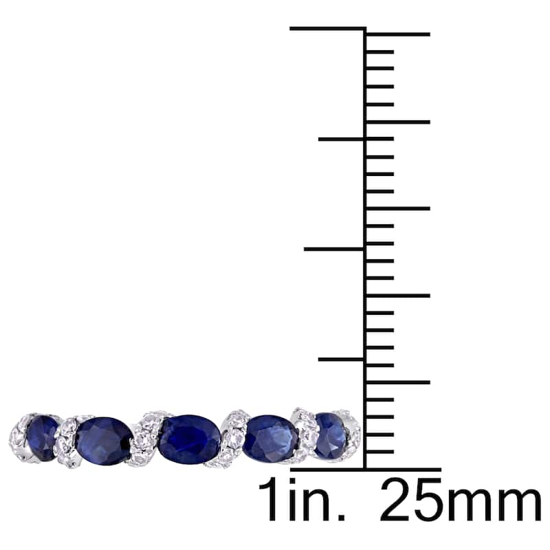 Miadora Signature Collection 14k White Gold Light Blue Sapphire and 1/4ct TDW Diamond Swirl Anniversary Band