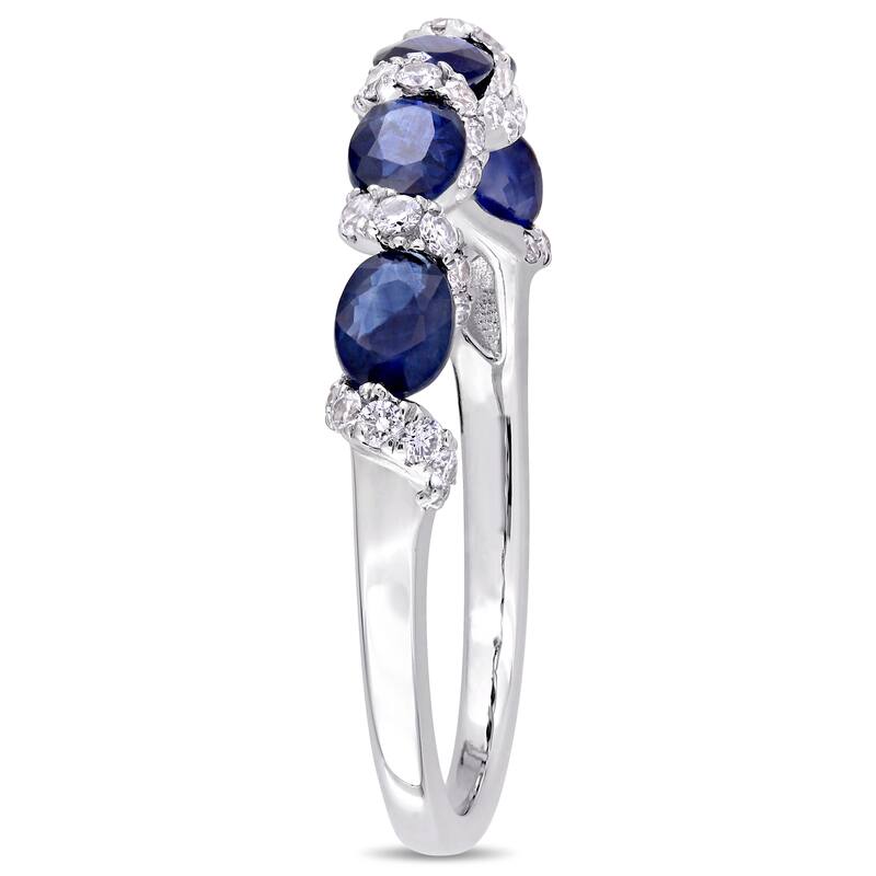 Miadora Signature Collection 14k White Gold Light Blue Sapphire and 1/4ct TDW Diamond Swirl Anniversary Band