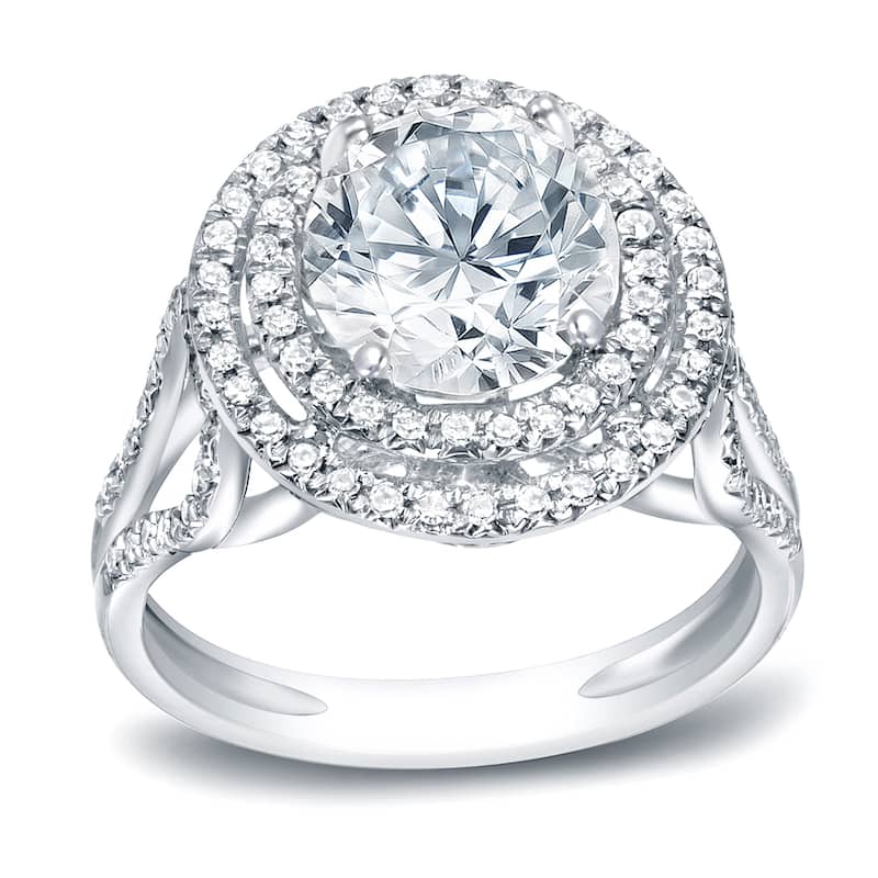 Auriya Platinum 1 3/4ct TDW Certified Diamond Halo Engagement Ring