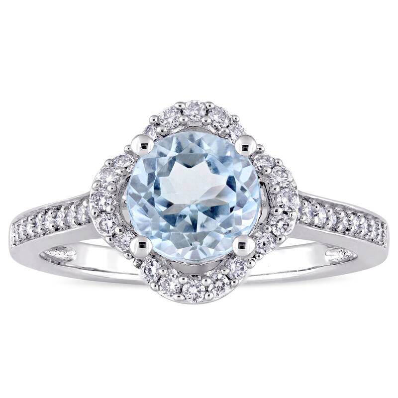 Miadora Signature Collection 14k White Gold Blue Topaz and 1/4ct TDW Diamond Quatrefoil Halo Engagem