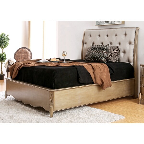 Furniture of America Yax Contemporary Gold Leatherette Sleigh Bed