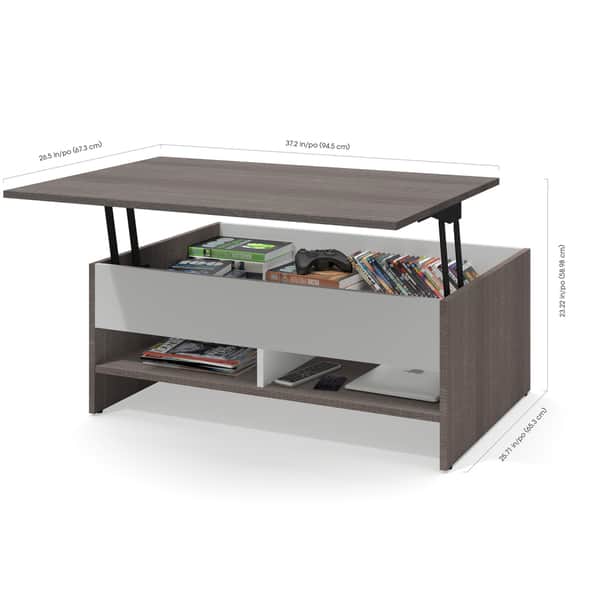 dimension image slide 2 of 7, Bestar Small Space 2-Piece Lift-Top Storage Coffee Table and TV Stand Set