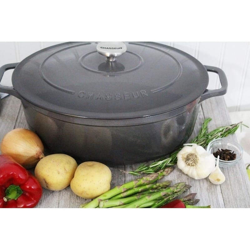 Chasseur 6-quart Caviar-Grey Enameled Cast Iron Oval Dutch Oven