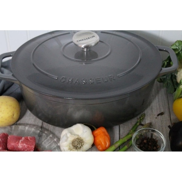 Chasseur 3.8 quart Caviar Grey Enameled Cast Iron Oval Dutch Oven