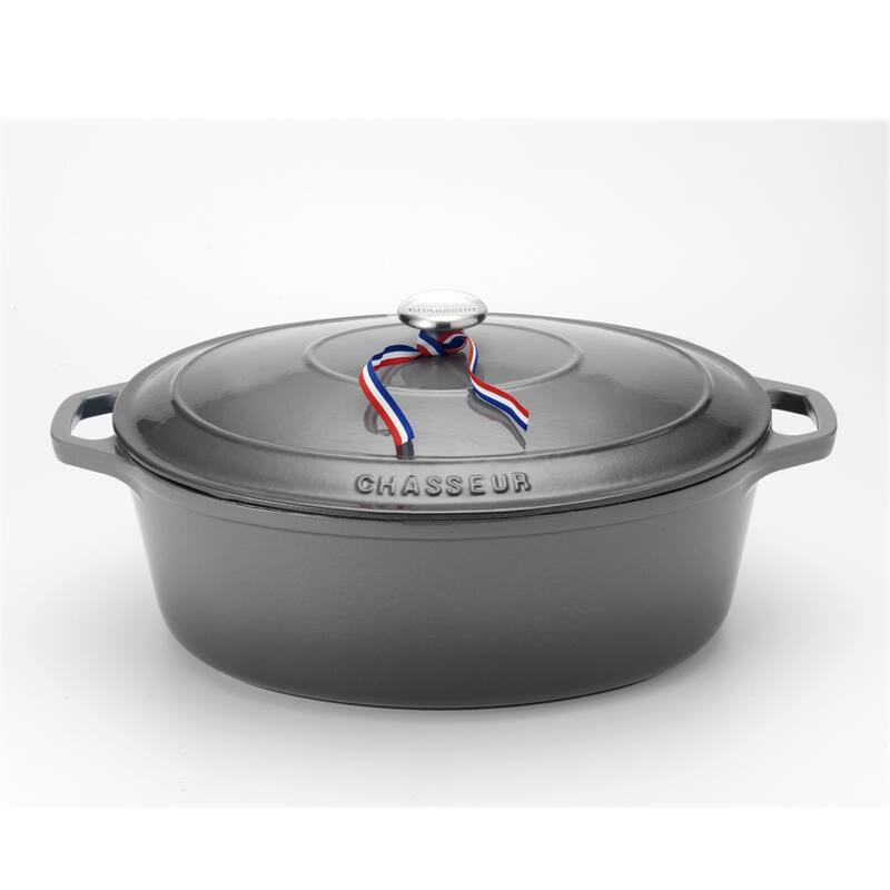 Chasseur 3.8-quart Caviar-Grey Enameled Cast Iron Oval Dutch Oven