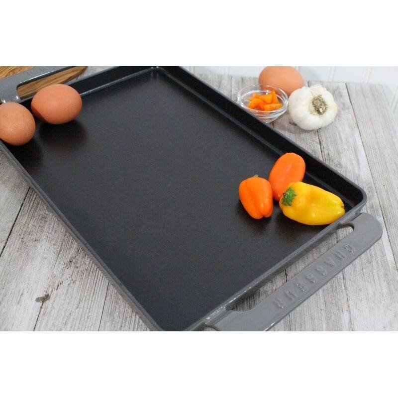 Chasseur 14-inch Caviar-Grey Rectangular French Enameled Cast Iron Griddle