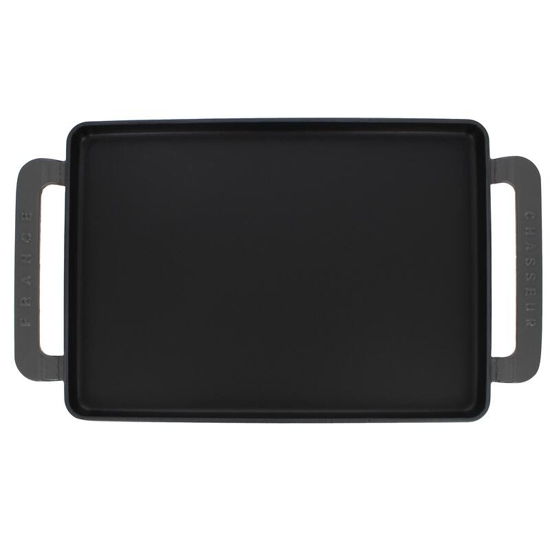 Chasseur 14-inch Caviar-Grey Rectangular French Enameled Cast Iron Griddle