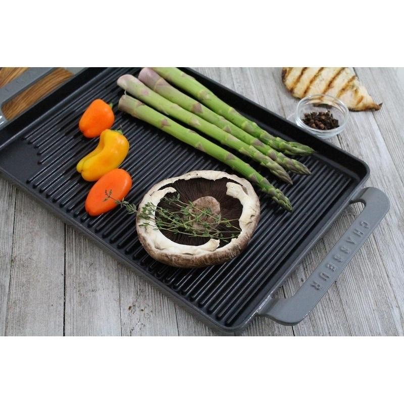 Chasseur 14-inch Caviar-Grey Rectangular French Enameled Cast Iron Grill Pan  On Sale Bed Bath  Beyond 15210054