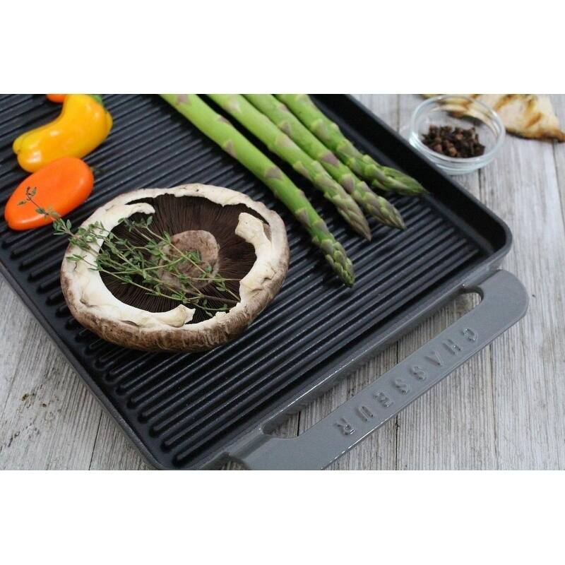Chasseur 14-inch Caviar-Grey Rectangular French Enameled Cast Iron Grill Pan