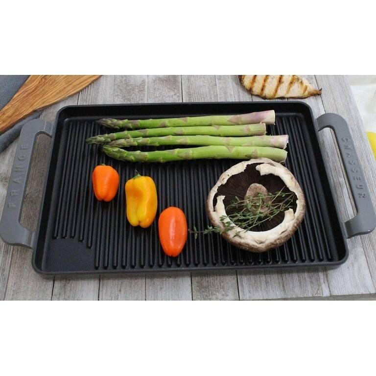 Chasseur 14-inch Caviar-Grey Rectangular French Enameled Cast Iron Grill Pan