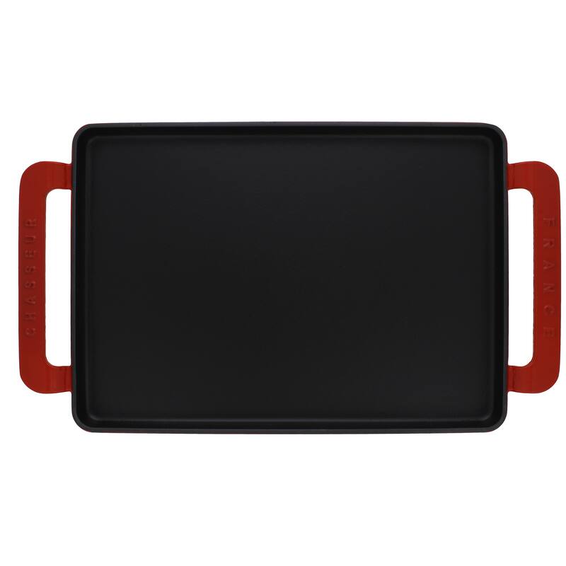 Chasseur 14-inch Red Rectangular French Enameled Cast Iron Griddle