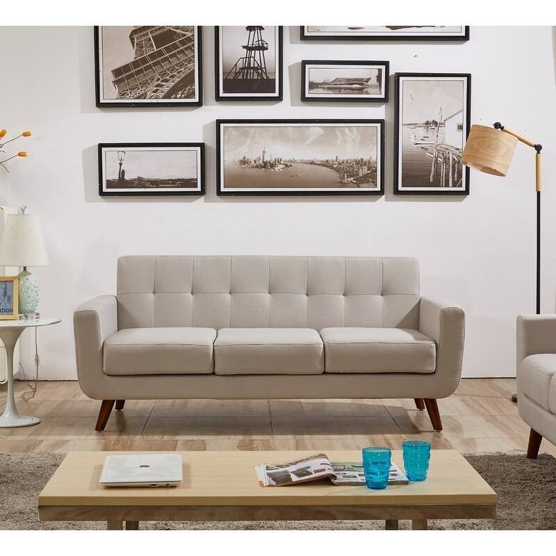 Grace Mid-Century Tufted Upholstered Rainbeau Living Room Sofa, Loveseat, and Chair 3-piece Set