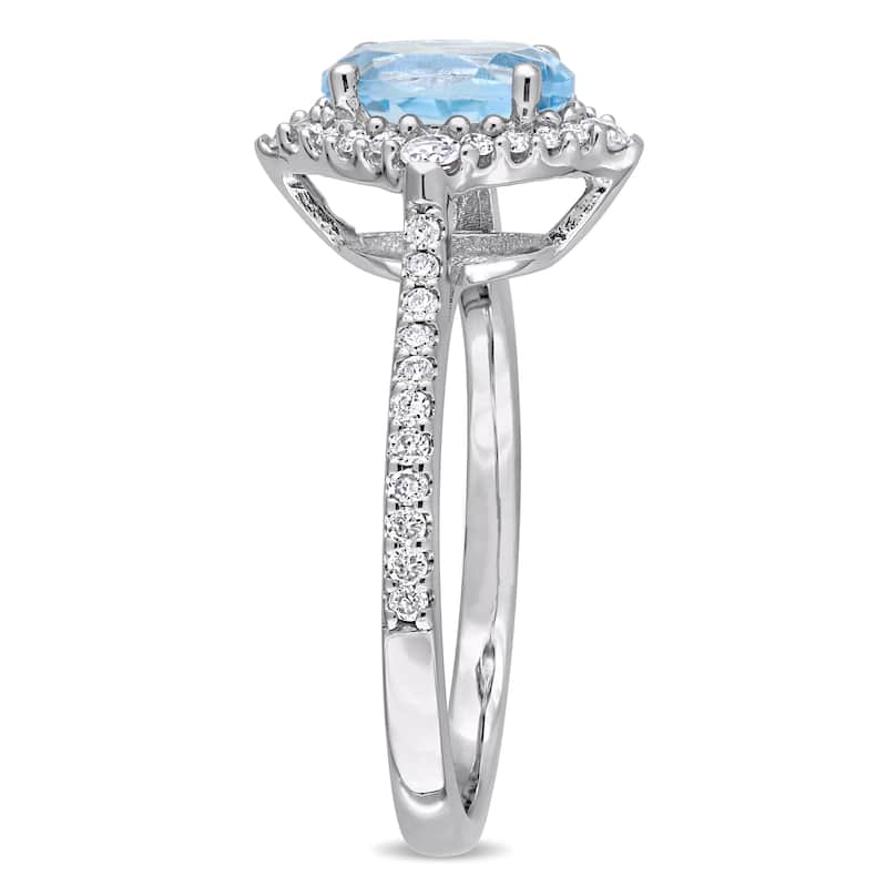 Miadora 10k White Gold Sky-Blue Topaz White Sapphire 1/4ct TDW Diamond Ring