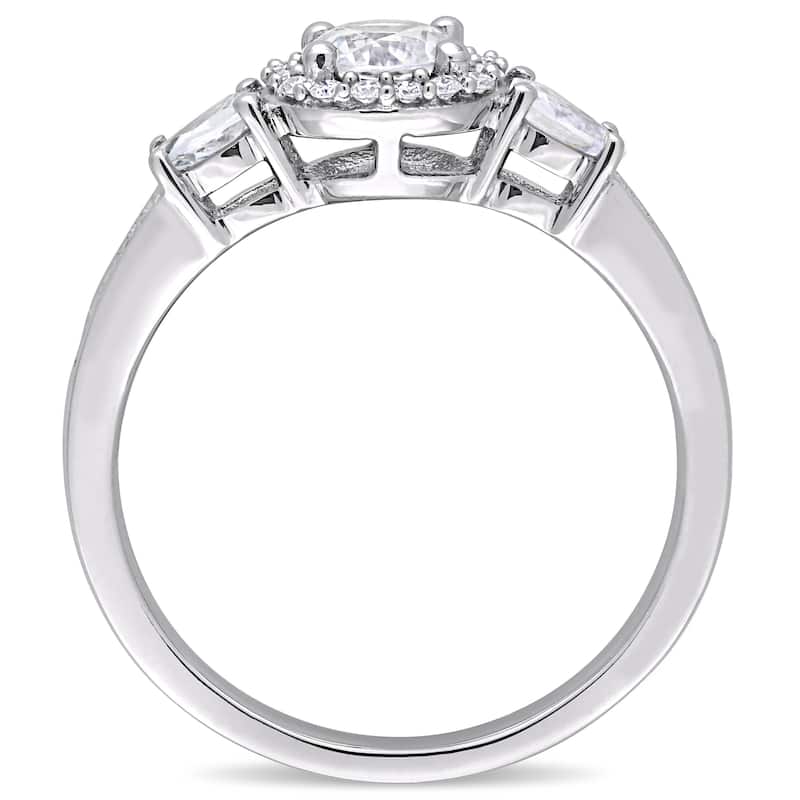 Miadora Signature Collection 14k White Gold White Sapphire and 1/8ct TDW Diamond Halo Engagement Rin