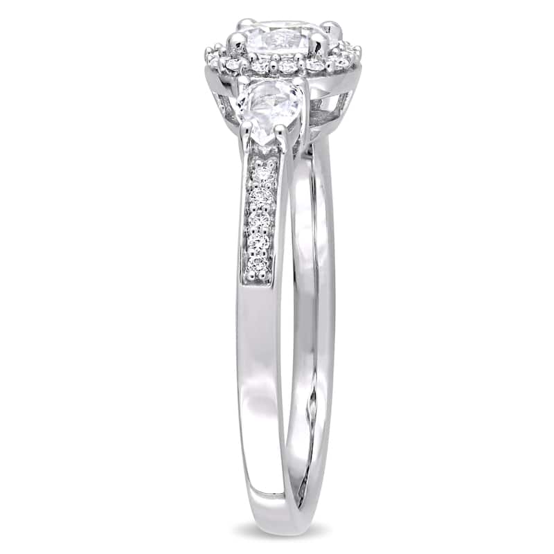 Miadora Signature Collection 14k White Gold White Sapphire and 1/8ct TDW Diamond Halo Engagement Rin
