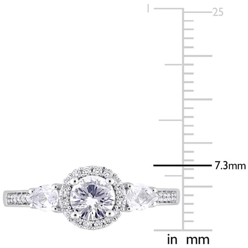 Miadora Signature Collection 14k White Gold White Sapphire and 1/8ct TDW Diamond Halo Engagement Rin