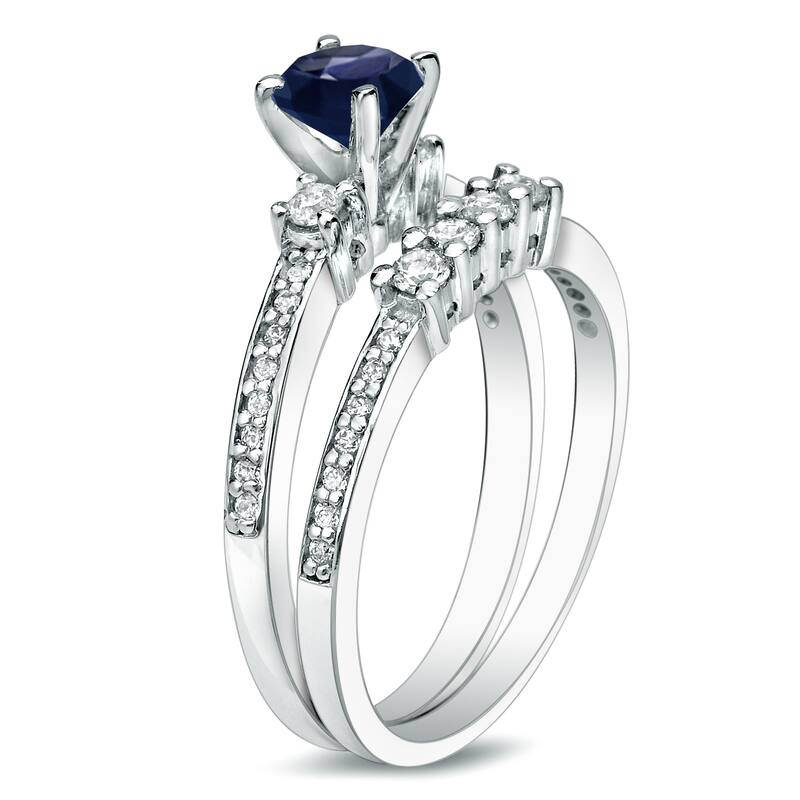 Auriya 1/2ct Blue Sapphire and 1/2ctw 3 Stone Diamond Engagement Ring Set Platinum