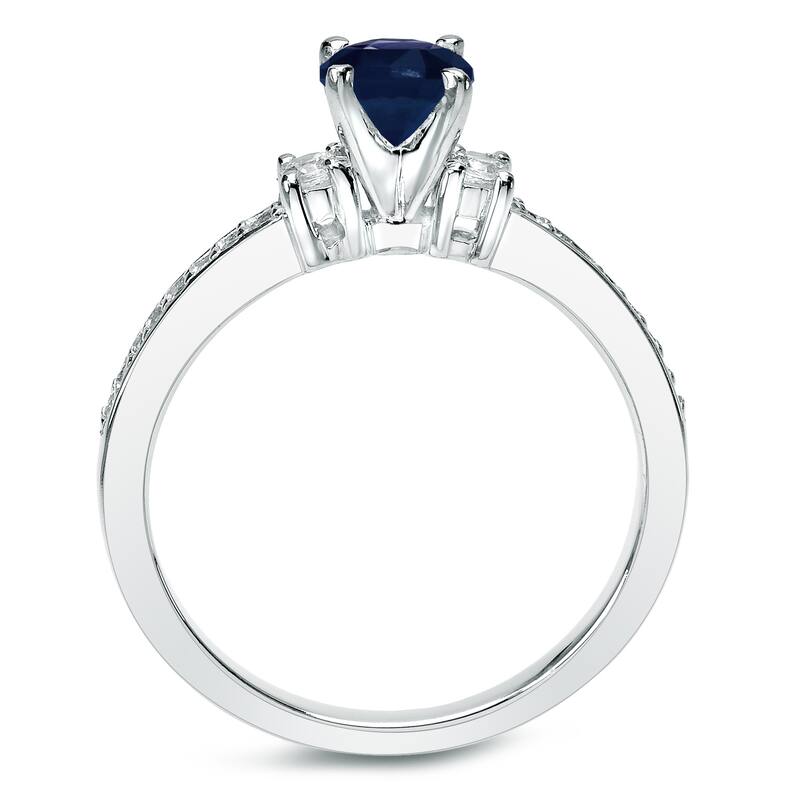 Auriya 1/2ct Blue Sapphire and 1/2ctw 3 Stone Diamond Engagement Ring Set Platinum