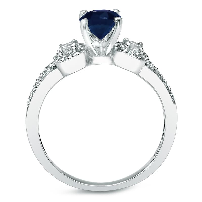 Platinum Round 1/2ct Blue Sapphire and 1/2ct TDW Diamond Engagement Ring Set by Auriya