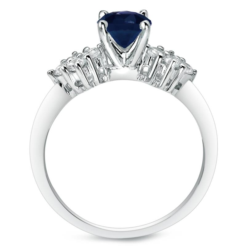 Platinum Round 3/5ct Blue Sapphire and 1/2ct TDW Round Diamond Engagement Ring Set by Auriya