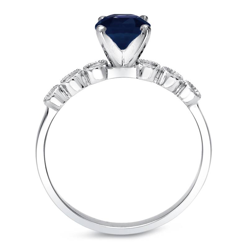 Platinum Round 4/5ct Blue Sapphire and 1/5ct TDW Diamond Engagement Ring Set by Auriya