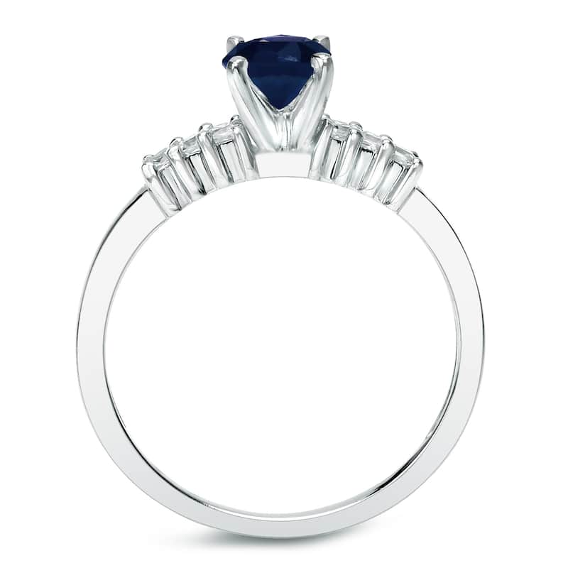 Platinum Round 1/2ct Blue Sapphire and 1/2ct TDW Diamond Engagement Ring Set by Auriya