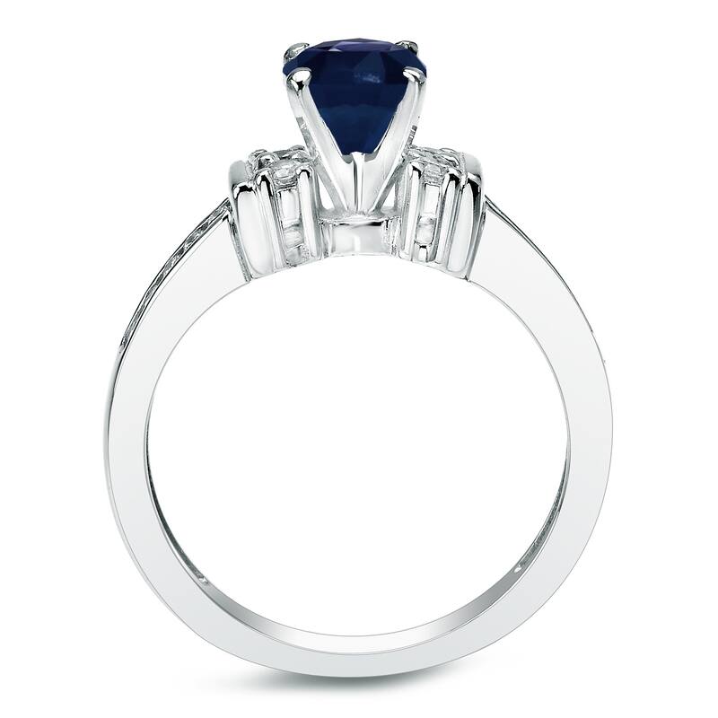 Platinum Round 3/5ct Blue Sapphire and 2/5ct TDW Diamond Engagement Ring Set by Auriya
