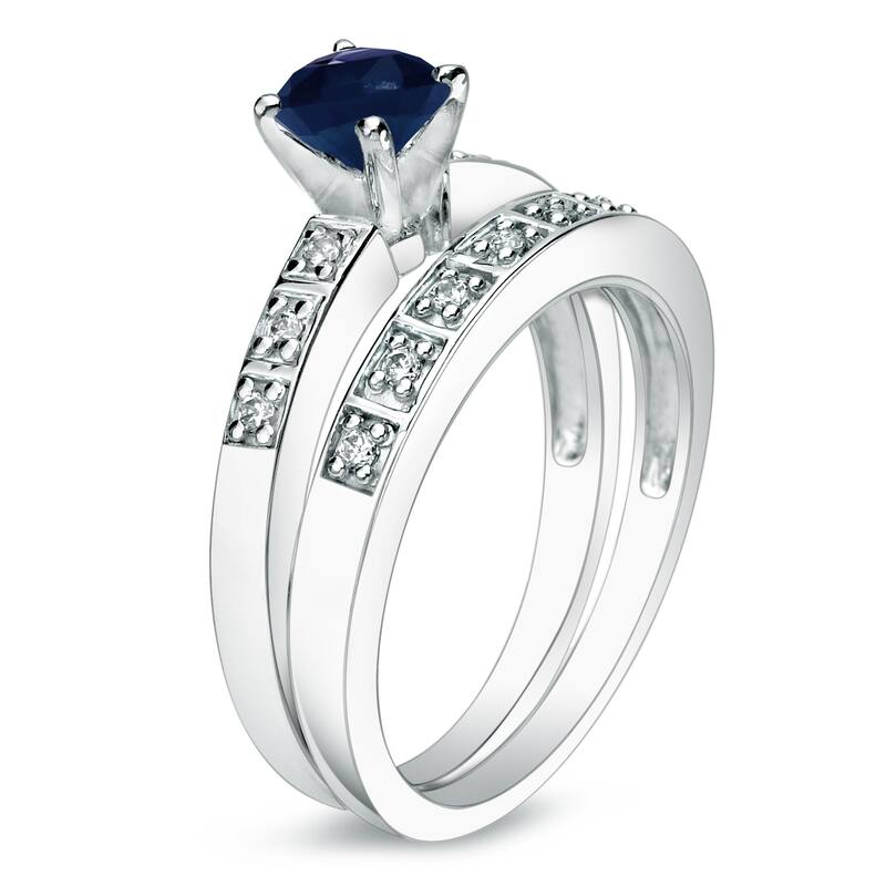 Platinum 4/5ct Sapphire and 1/5ct TDW Diamond Engagement Ring Set by Auriya