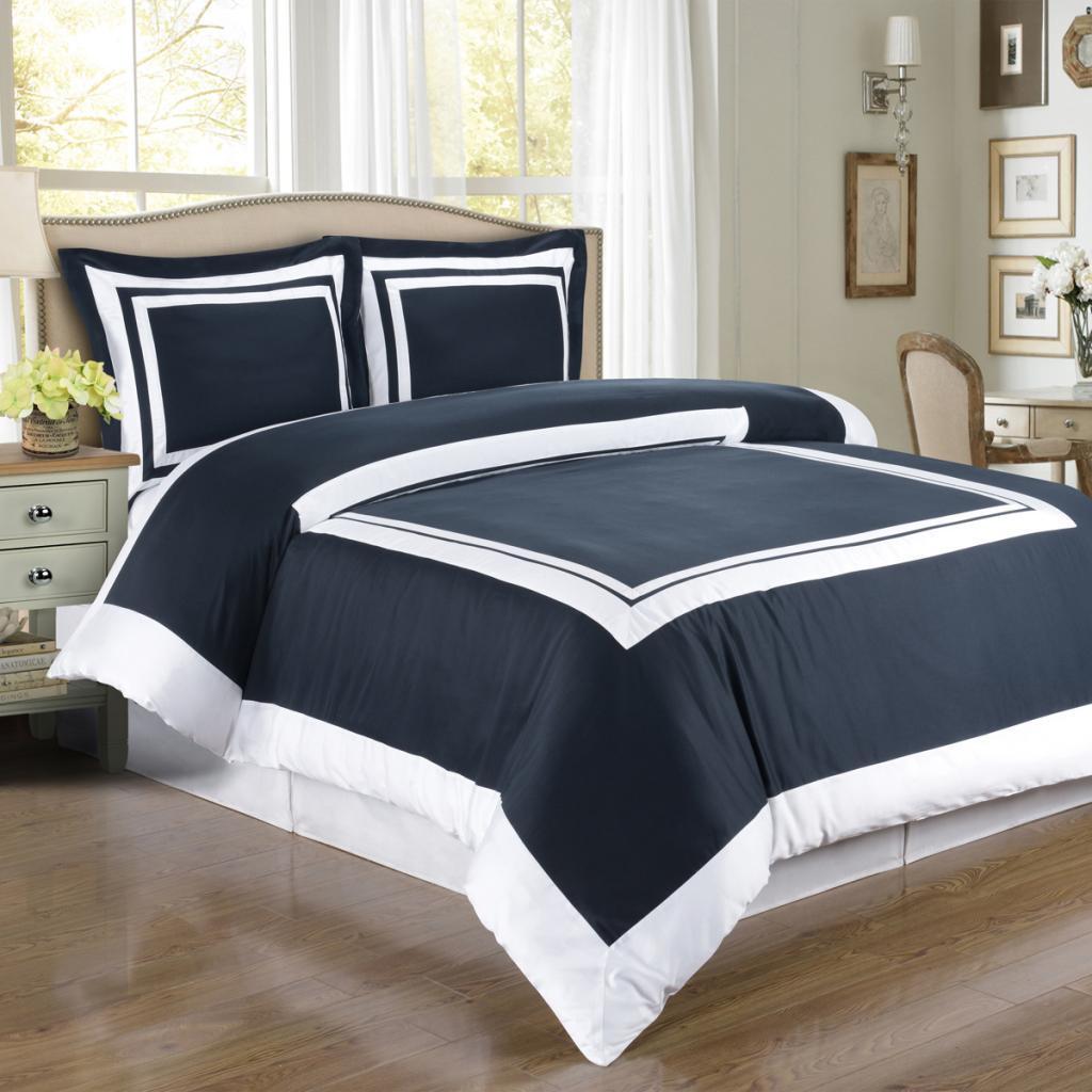 Shop Hotel Cotton Navy And White Duvet Cover 3 Piece Set White
