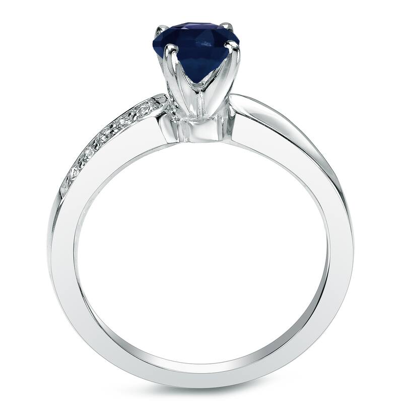Platinum Round 3/4ct Sapphire and 1/4ct TDW Diamond Engagement Ring Set by Auriya