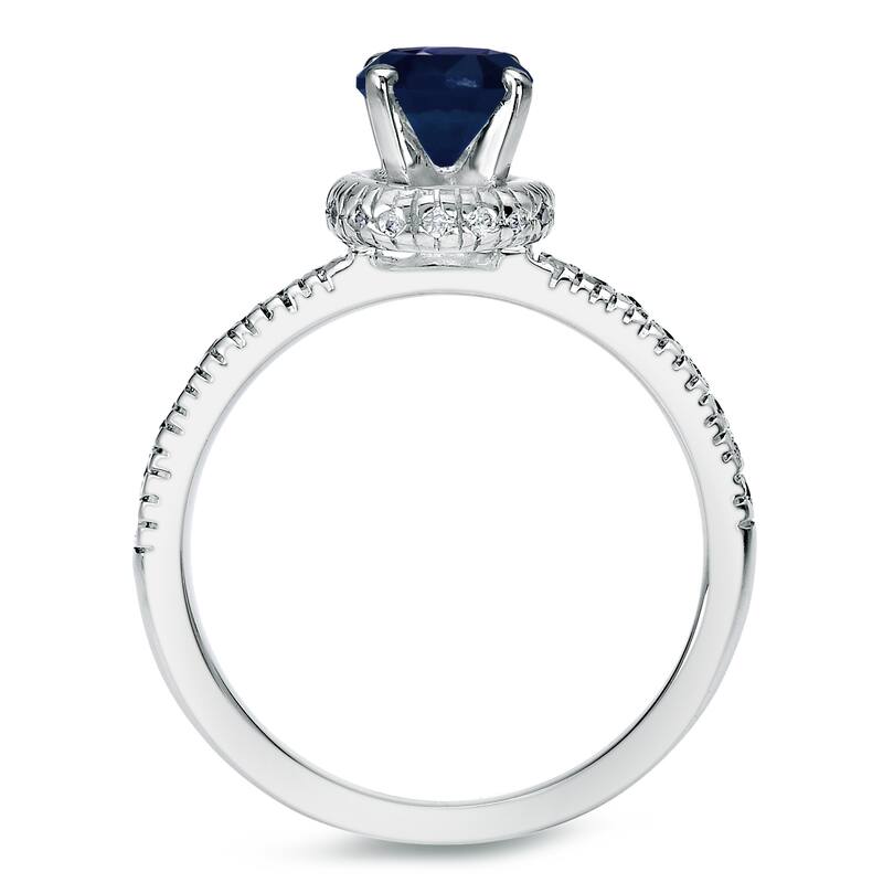Platinum Round 3/4ct Sapphire and 1/4ct TDW Diamond Engagement Ring Set by Auriya