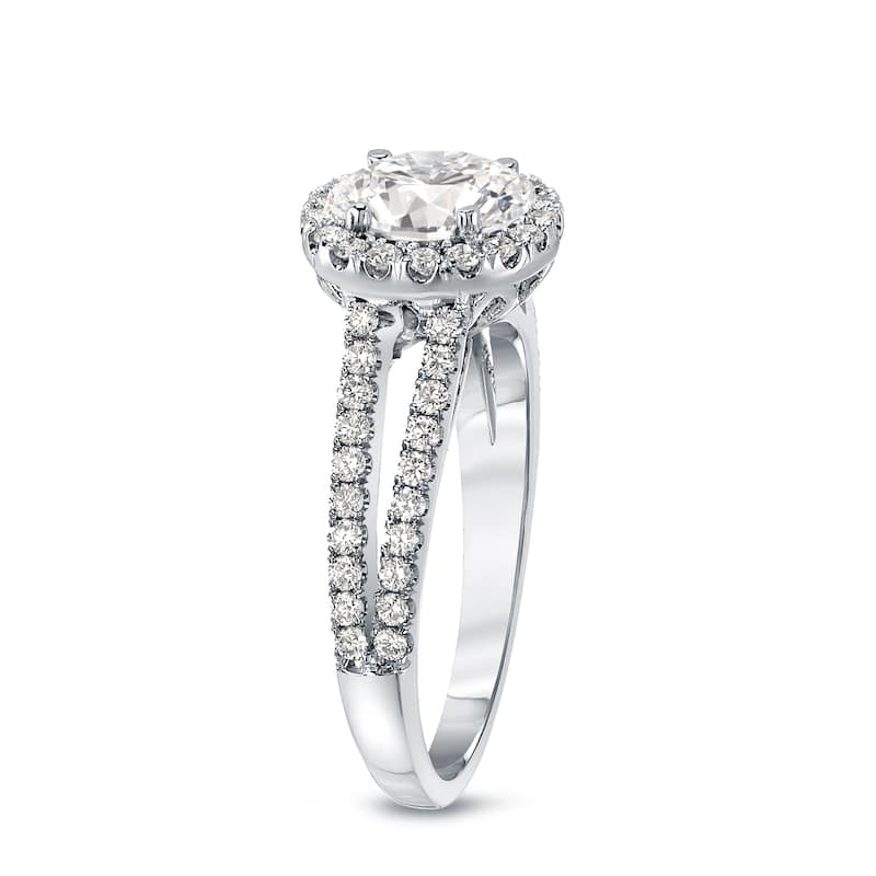 14k Gold Round 1 1/3ct TDW Certified Diamond Halo Engagement Ring by Auriya