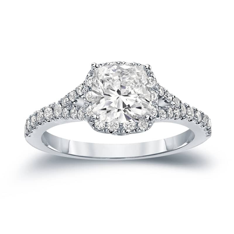 Auriya Cushion-Cut 1 1/2ctw Halo Diamond Engagement Ring 14k Gold - 4 - White