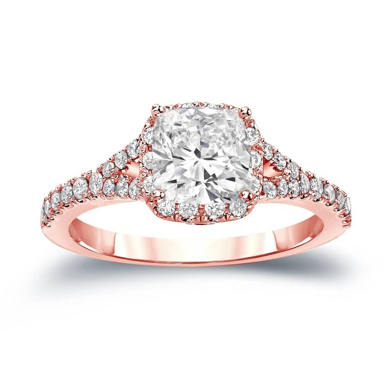 Auriya Cushion-Cut 1 1/2ctw Halo Diamond Engagement Ring 14k Gold - 4 - Rose