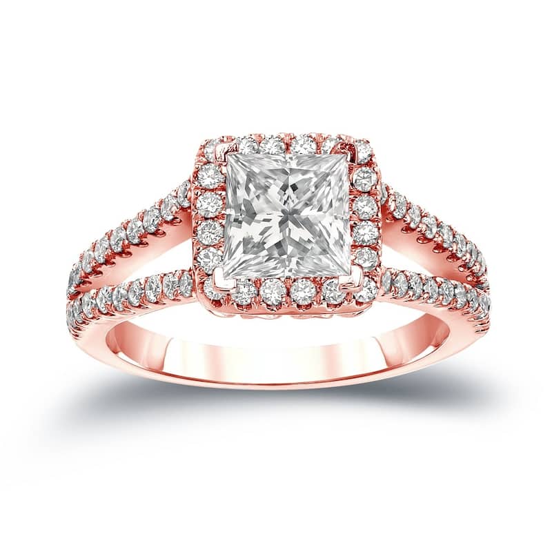 Auriya 1 1/4ctw Princess-Cut Halo Diamond Engagement Ring 14k Gold (H-I, I1-I2) - 4 - Rose