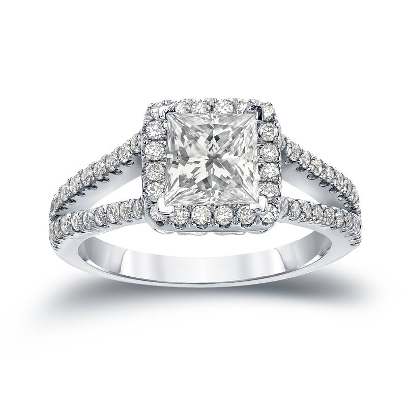 Auriya 1 1/4ctw Princess-Cut Halo Diamond Engagement Ring 14k Gold (H-I, I1-I2) - 4 - White