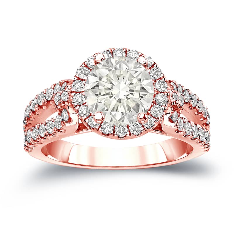 14k Gold Round 1 1/2ct TDW Certified Diamond Halo Engagement Ring by Auriya