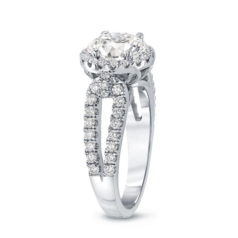 14k Gold Round 1 1/2ct TDW Certified Diamond Halo Engagement Ring by Auriya
