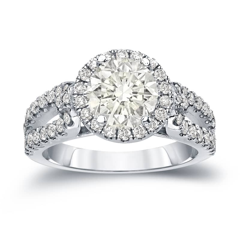 14k Gold Round 1 1/2ct TDW Certified Diamond Halo Engagement Ring by Auriya