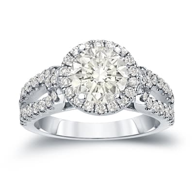 14k Gold Round 1 1/2ct TDW Certified Diamond Halo Engagement Ring by Auriya