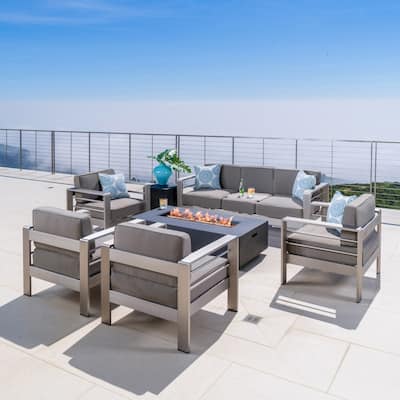 Cape Coral Outdoor 7-piece Chat Set with Fire Table by Christopher Knight Home