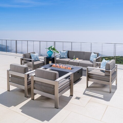 Cape Coral Outdoor 7-piece Chat Set with Fire Table by Christopher Knight Home